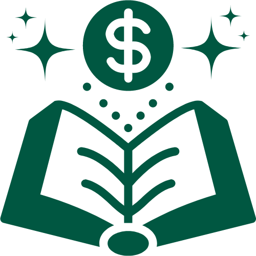 Book with dollar sign hovering over.