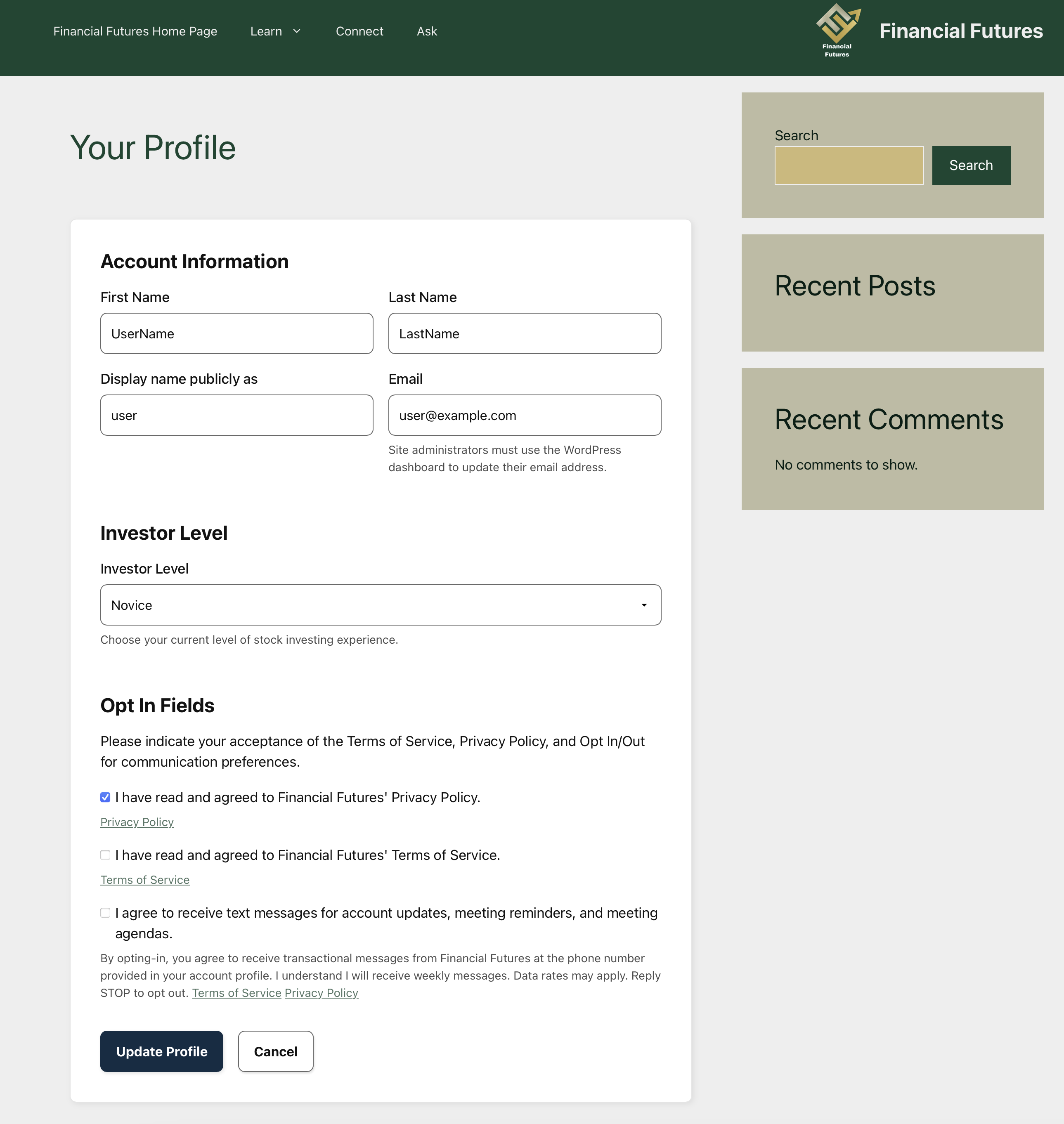 Profile Opt In